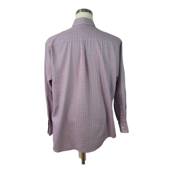 Peter Millar Red White Blue Houndstooth Check Long Sleeve Shirt Button Down XL - Picture 3 of 4